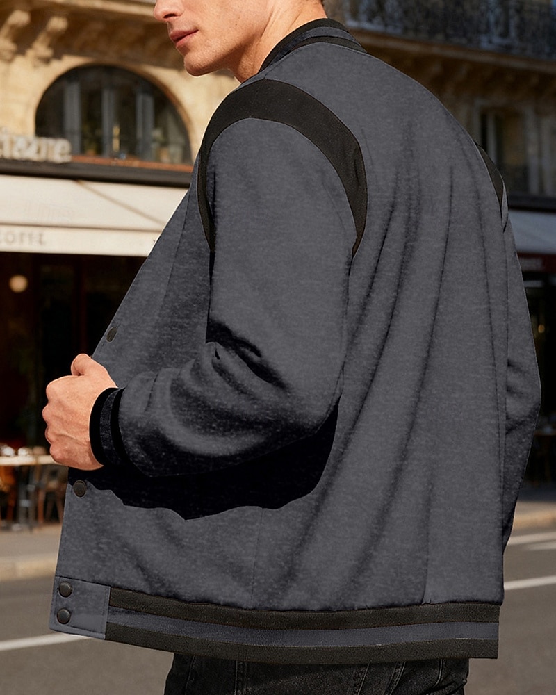 Herren Leichte Jacke Freizeitjacke Collegejacke Outdoor Urlaub Patchwork Tasche Frühling Herbst Farbblock Streetwear Stilvoll Stehkragen Regulär Dunkelgrau Schwarz Wein Marineblau Khaki Jacken 2026 - $31.99 –P10