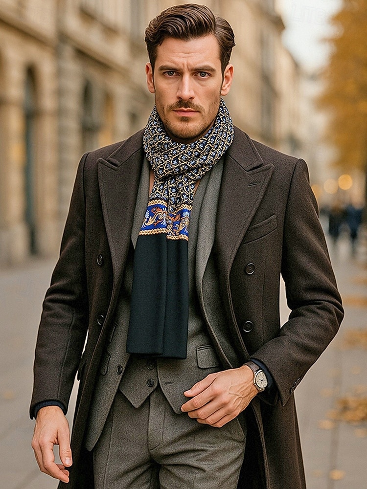 Eșarfă bărbătească din poliester cu imprimeu floral paisley – design elegant, opțiuni multiple de culoare pentru ocazii formale și casual 2026 - $14.99 –P1