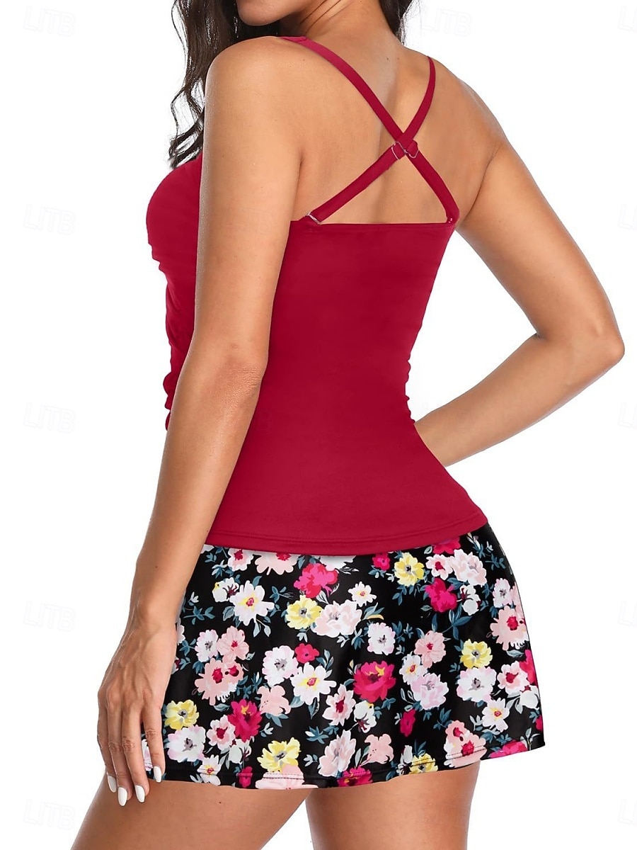 Γυναικείο Tankini 2 τεμαχίων Μαγιώ με σορτσάκι Παλάμης Έλεγχος Κοιλιάς Ψηλόμεσο Λεπτό Χωρίς Πλάτη Διακοπές Παραλία Φορέματα Μονοχρώματος Λουλούδια V Λαιμός Χωρίς Μανίκια Μαγιώ 2026 - $33.99 –P6