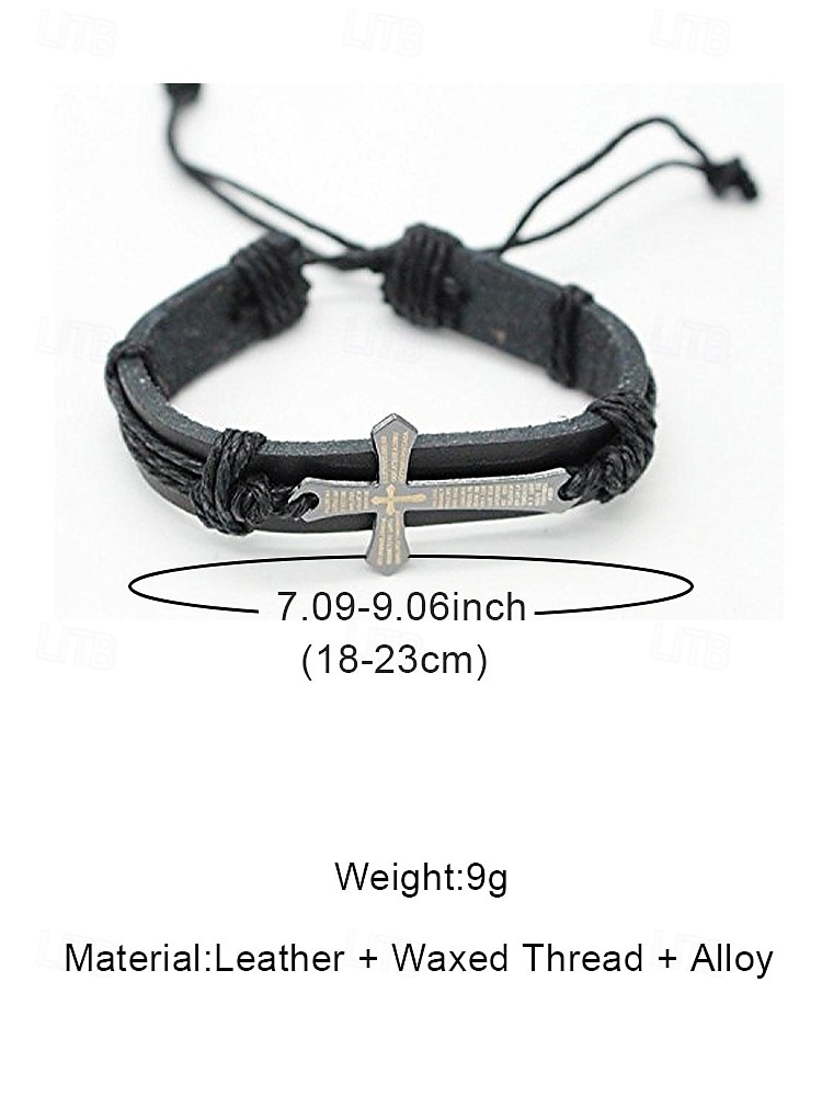 Men's Faux Leather Cross Bracelet, Adjustable Size, Durable & Stylish, Ideal for Everyday Wear & Casual Outfits 2026 - $5.99 –P6