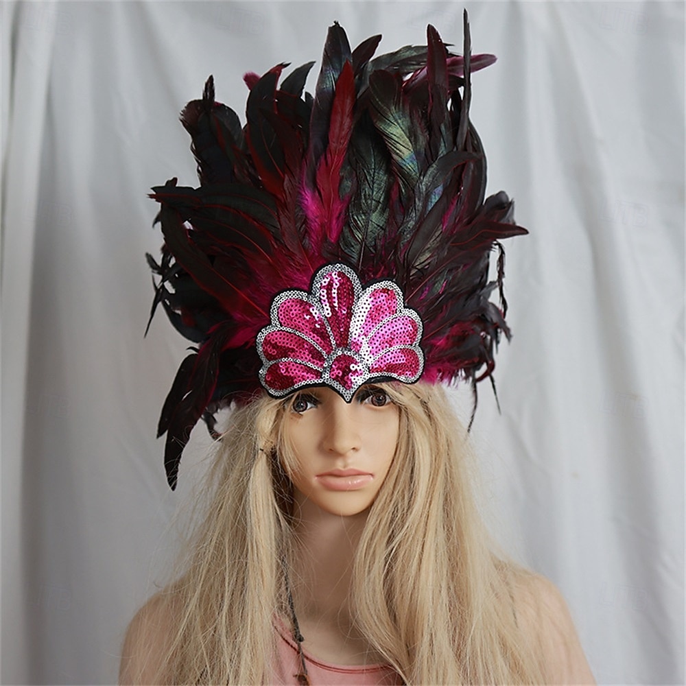 Carnaval 2026 Accesorios de Samba del Carnaval de Río Adorno de Plumas para Mujeres - Accesorio de Cabeza de Lentejuelas Azul y Verde Pavo Real - Disfraz de Festival de Brasil 2026 - $16.49 –P11