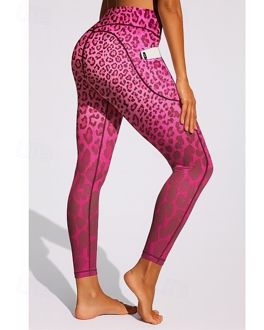 Damskie legginsy do pilatesu Spodnie fitness Legginsy casualowe Kieszenie Opłata skarbowa Niejednolita całość Pilates Siłownia Trening w siłowni Majtki Rajstopy Getry Panterka Wzorzyste Zwierzęta 2026 - $20.99 –P5