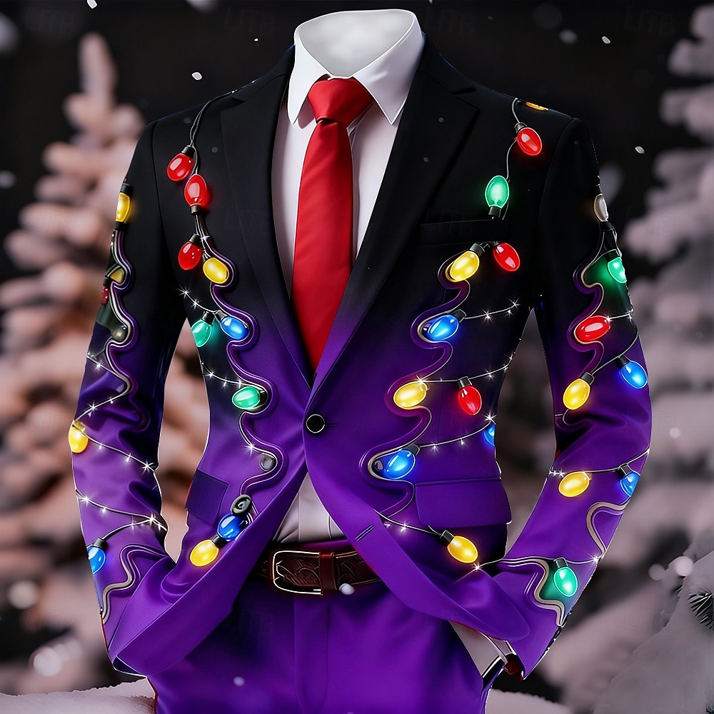 Новогодняя тематика Муж. Рождественский образец Пиджак Пальто Удобный Дышащий Художественный На каждый день Вечерние наряды Повседневные фестиваль 3D печать Пуговицы Наступила зима Острый 2025 - $64.99 –P2