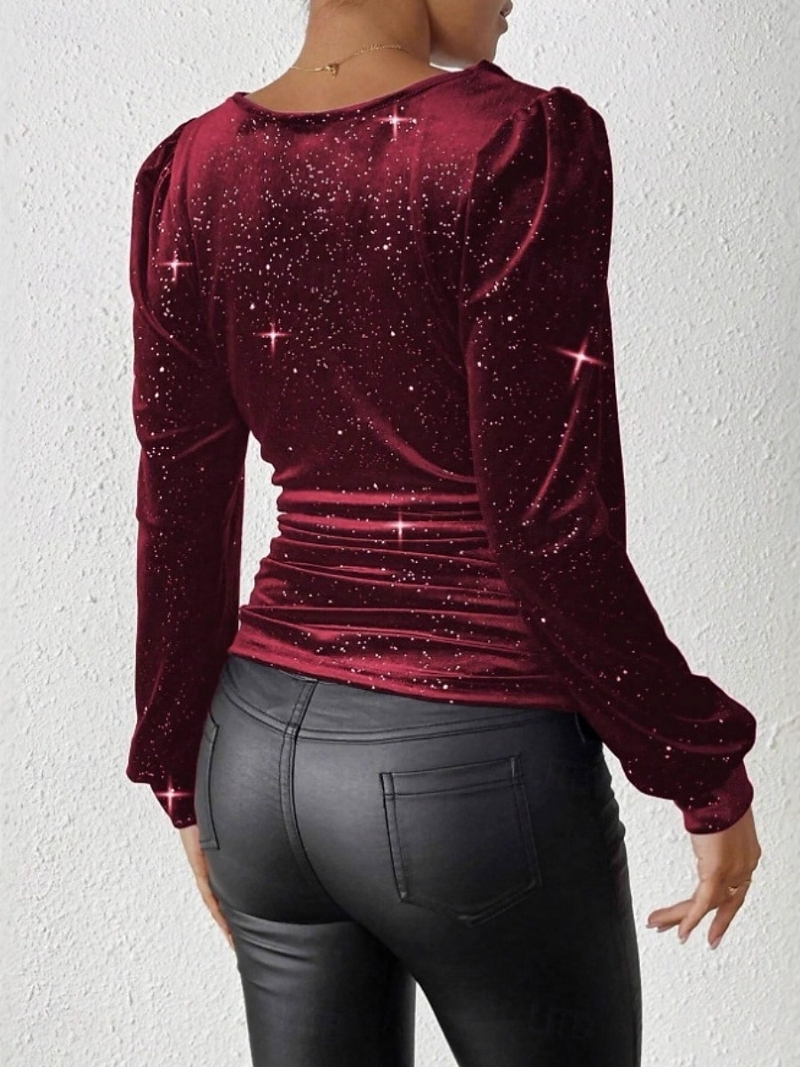 Femmes Chemisier Froncé Couleur Unie Élégant Occasionnel manche longue Cravate au cou Col Bénitier Hauts Réguliers Quotidien Noir Vin Fuchsia Printemps Automne Hiver de 2026 ? $28.99 –P4