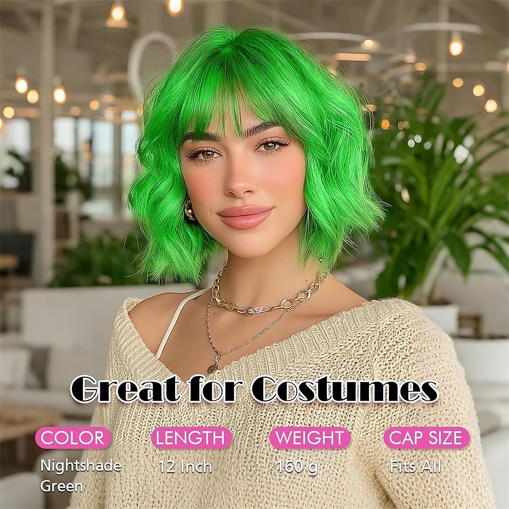 Green Wigs Synthetic Wig Curly Bob Bob With Bangs Short Green Synthetic Hair Women Soft Fashion 2026 - E£1436.85 –P4