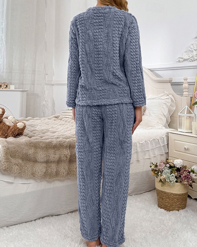 Női Pizsamák Lounge-ruházat Flanel Meleg Divat Tiszta szín Zsinór Rugalmas derék Nadrág Vakáció Otthon Napi Hosszú ujj Terített nyak Barna Szürke Ősz Tél Laza öltözet 2025 - $32.99 –P12