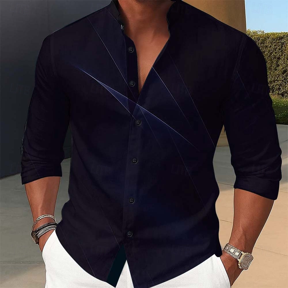 Per uomo Geometrico Sfumatura Linea Camicia Camicia con colletto alla coreana Manica Lunga Moda Casual Abbigliamento Quotidiano Ferie Primavera Autunno Collo alla coreana Colletto alla coreana Stampa del 2026 a $9.49 –P4