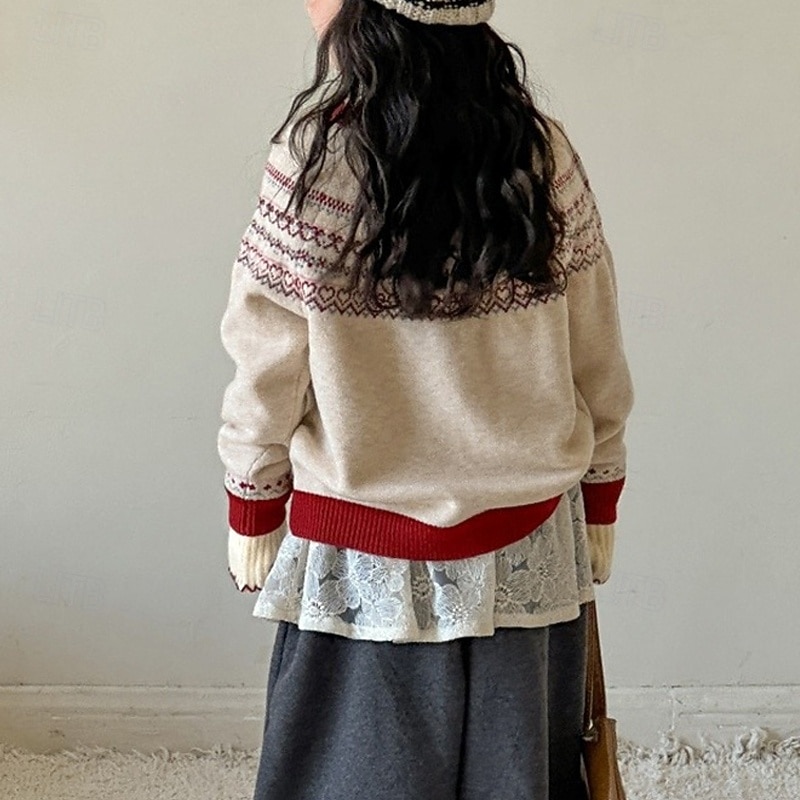 Kids Girls' Cardigan Sweater Heart Outdoor Long Sleeve Button Up Fashion 4-12 Years Fall Beige 2026 - $27.99 –P9