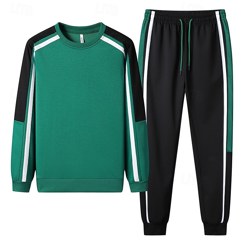 Per uomo Maglia Tuta da Ginnastica Set di abiti Girocollo All'aperto Quotidiano Sportivo Coulisse Tasca Blocco di colori Bianco Verde militare Poliestere Abbigliamento sportivo Moda Streetwear del 2026 a $42.99 –P1