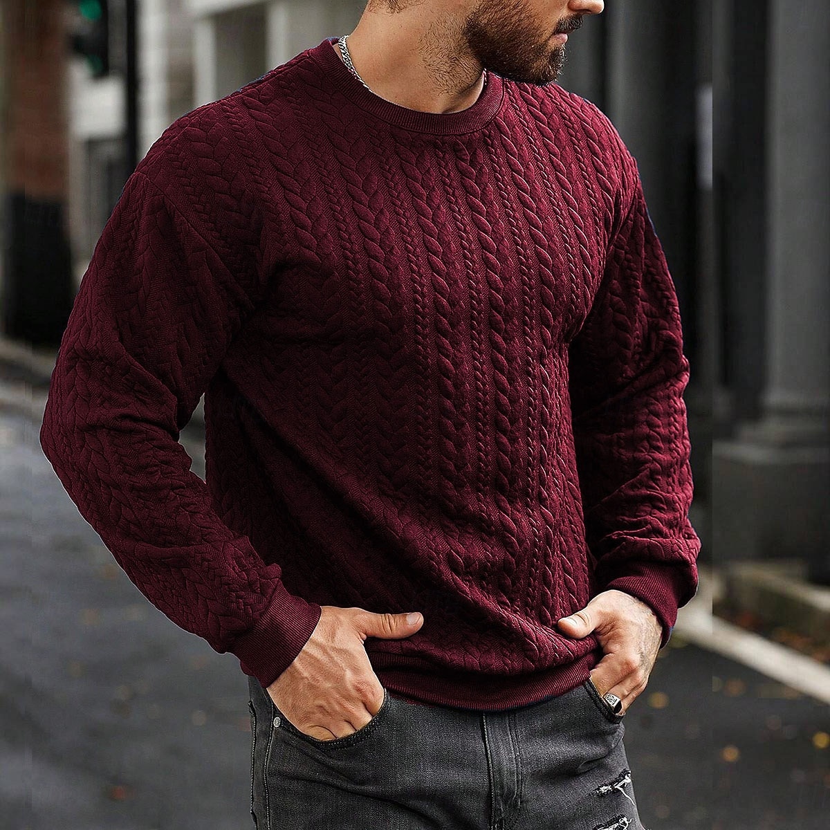Voor heren Trui Kabel gebreide trui Kabel breien Normale tops Gebreid Strakke pasvorm Effen Strakke ronde hals Gebreid Hedendaagse Casual Alledaagse kleding Kleding Herfst winter Donkergroen M L XL 2026 - $39.99 –P3