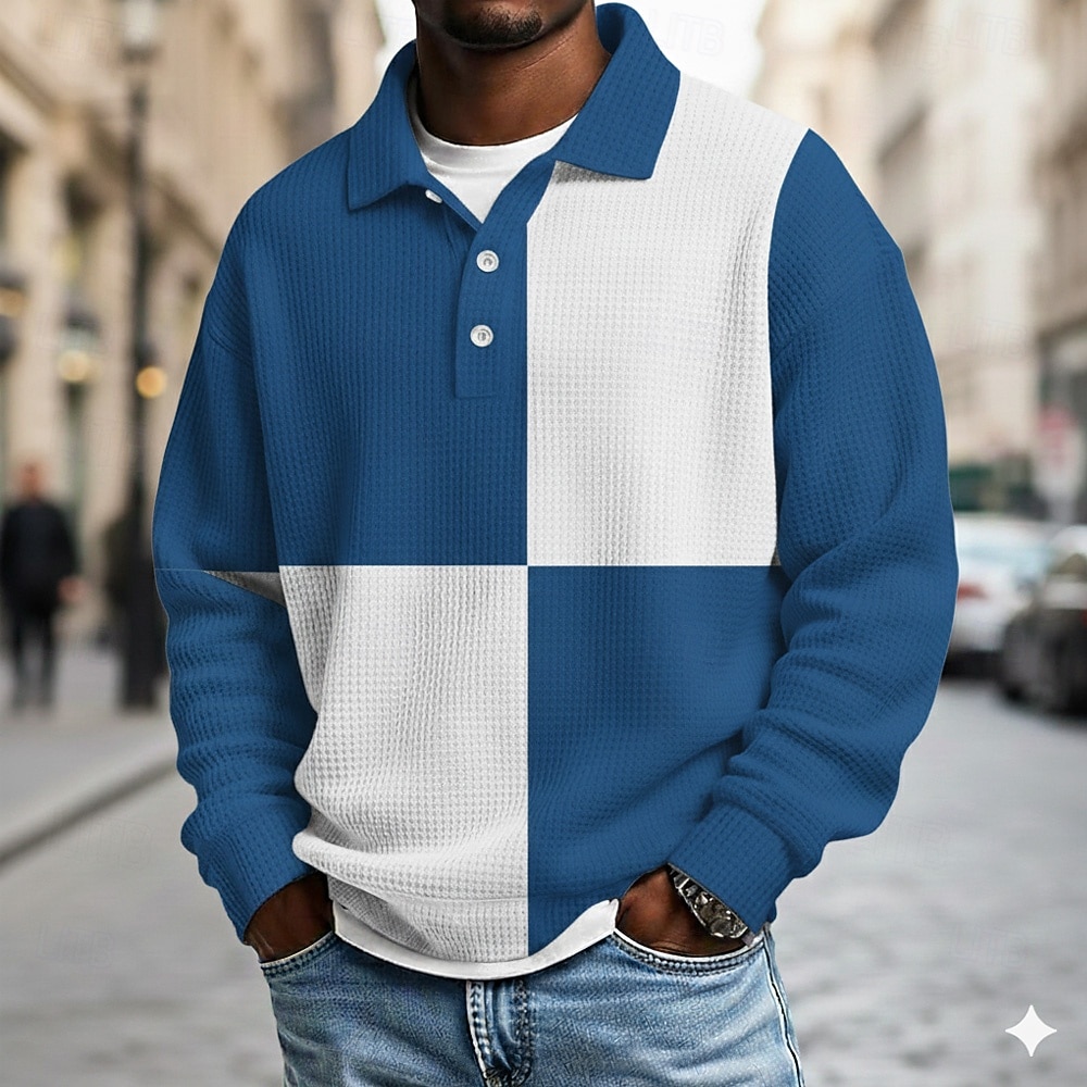 Voor heren Kleurenblok Polo Rugbypolo Met Textuur Lange mouw Poloshirt Revers Sportkleding Casual School Sportkleding Alledaagse kleding 3D-afdrukken Lente Herfst Winter Geel Groen 2026 - $28.99 –P3