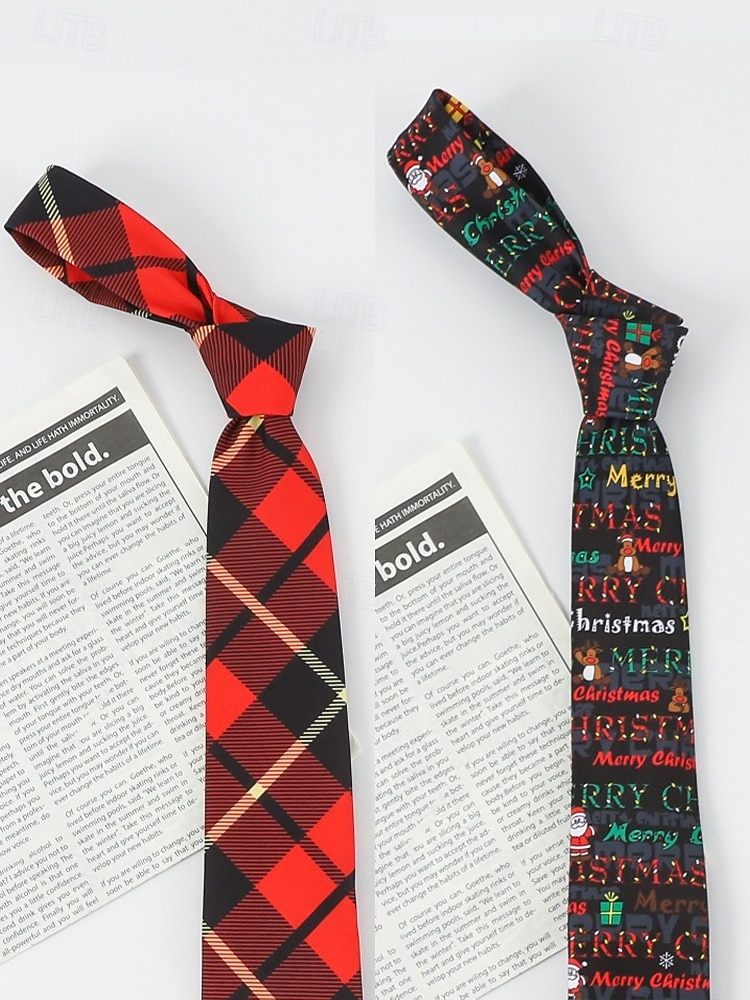 Weihnachtskrawatte für Herren aus Polyester mit Weihnachtsmann-, Schneemann- und weihnachtlichen Motiven – festliche, verstellbare Fliege für Weihnachtsfeiern und festliche Anlässe 2026 - $11.99 –P10