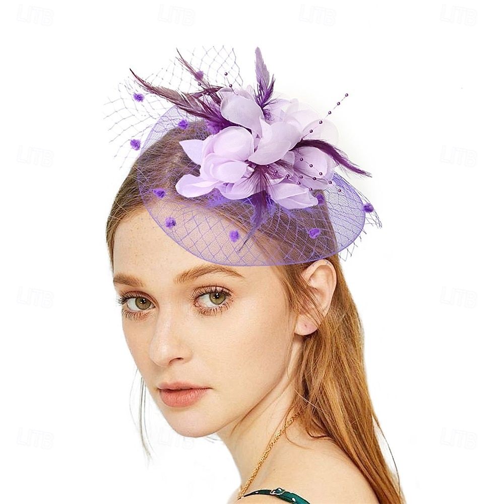 Čelenka Tyl Látka 30. léta Svatební Čajový dýchánek Dostih koktejl Elegantní Vinobraní S Peří Přílba Pokrývky Hlavy 2025 - $14.99 –P13