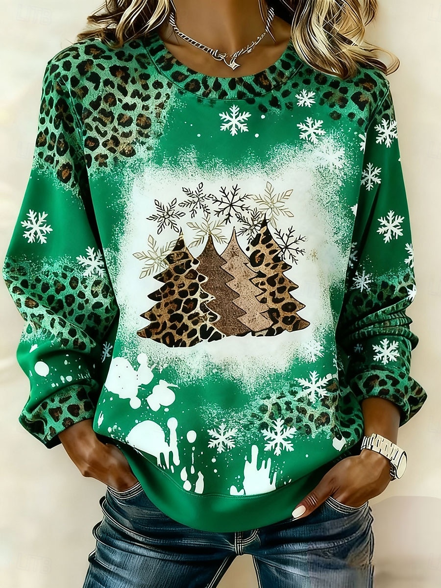 Per donna Felpa Pullover Felpe con cappuccio Grafico Leopardo Albero di Natale Moda Casual Manica Lunga Girocollo Top Regolari Streetwear Abbigliamento Quotidiano Casuale Stampato Nero Rosso Viola del 2025 a $29.99 –P4