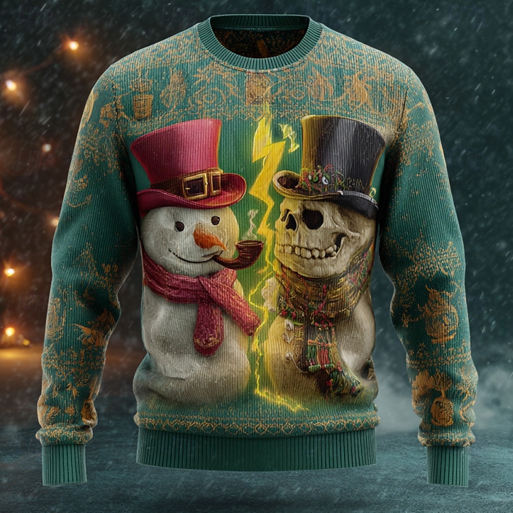 Hässlicher Weihnachtspullover Herren Schneemann Pullover Strickware Rundhalsausschnitt Lässig Urlaub Täglich Festival 3D-Druck warm halten Langarm Herbst Winter Grün 1# Grün 2# Grün 2025 - $33.99 –P4
