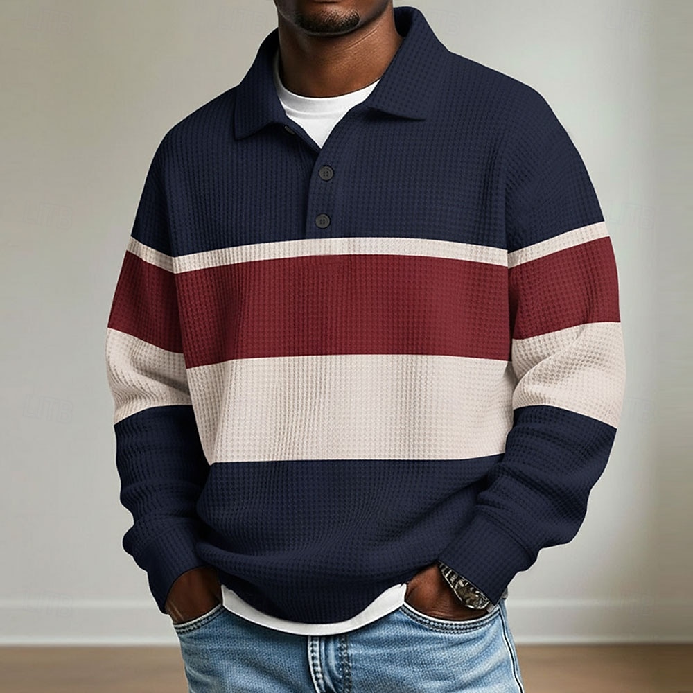 Per uomo Strisce orizzontali Magliette Polo a Nido d'Ape Polo da rugby Manica Lunga Magliette polo Camicie con Colletto Casual Athleisure Abbigliamento quotidiano Bottoni Primavera Autunno Inverno del 2026 a $26.99 –P1