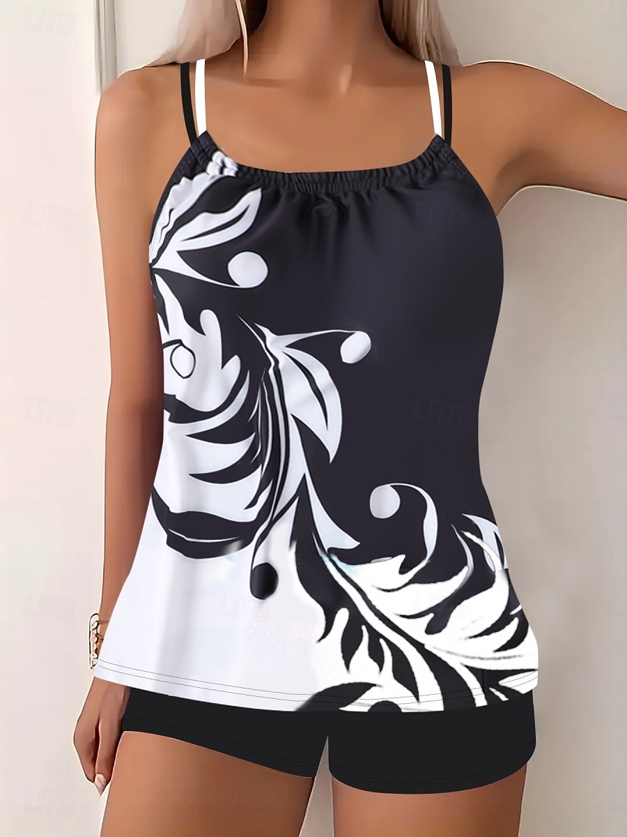 Costume da bagno tankini da donna a 2 pezzi con pantaloni corti controllo della pancia alto in vita schiena scoperta per vacanze al mare colletto a halter e senza maniche del 2026 a $32.99 –P8