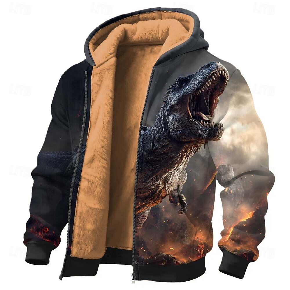 Miesten Dinosaurus 3D-tulostus Fleece Huppari Takki College Klassinen Fantasia Tiukka pyöreä kaula-aukko ulko- Retkeily Musta Sininen Sulkea jnk vetoketju Syksy Talvi Suunnittelija S M L XL 2XL 3XL 2026 - $41.99 –P1