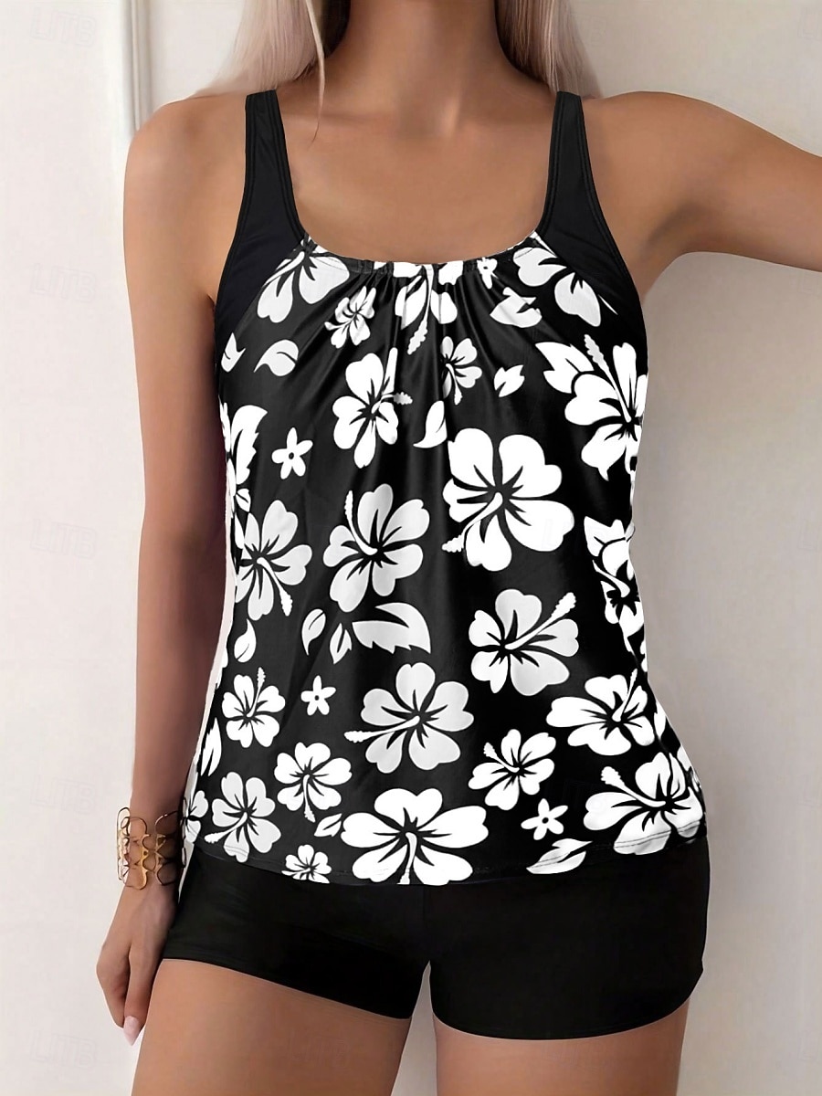 Γυναικείο Τανκίνι 2 Κομμάτια Μαγιό Σορτσάκι Έλεγχος Κοιλιάς Ψηλόμεσο Λεπτό Χωρίς Πλάτη Θέρετρο Παραλίας Λουλούδια U Λαιμός Αμάνικο Μαγιό 2026 - $25.99 –P3