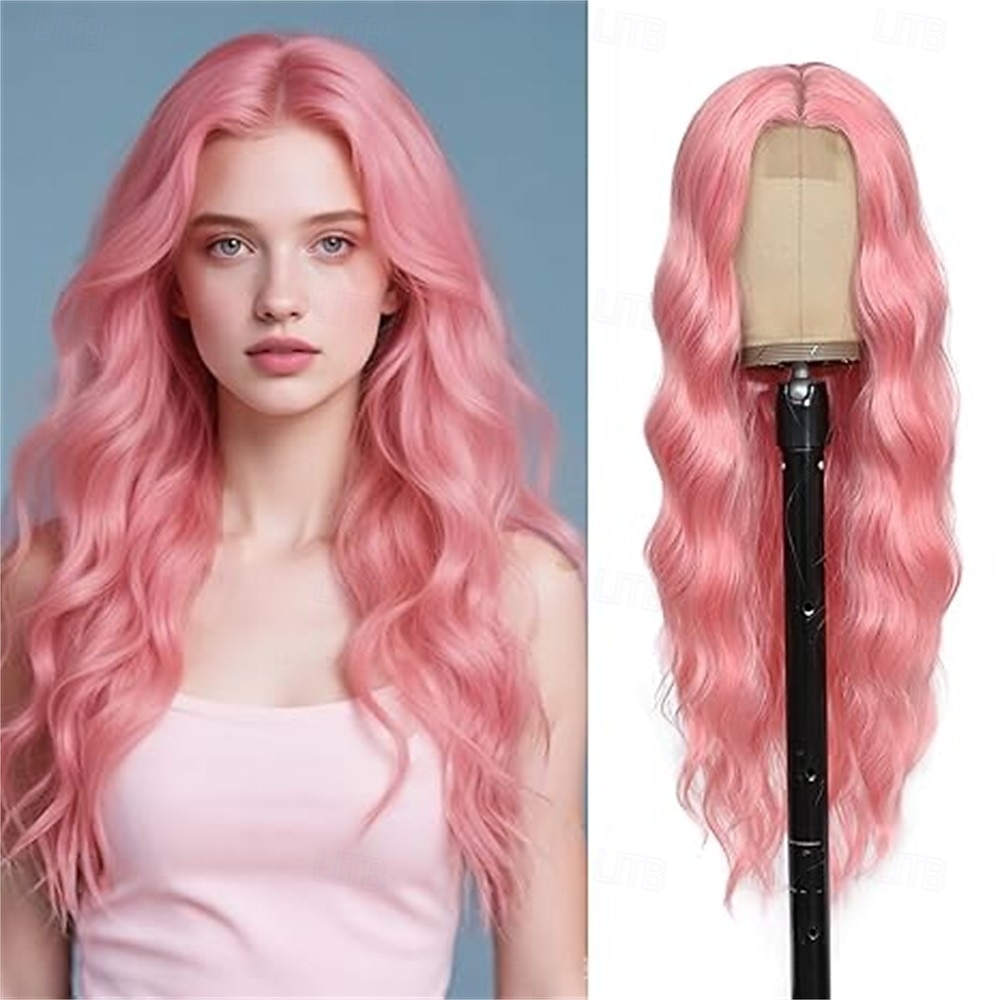 Peruca de Carnaval 2026 Rosa Vermelho Azul Encaracolado Ondulado Longo Peruca sintética para festivais Mardi Gras Parada Cabelo para fantasia de cosplay para Feminino de 2026 por $21.99 –P2