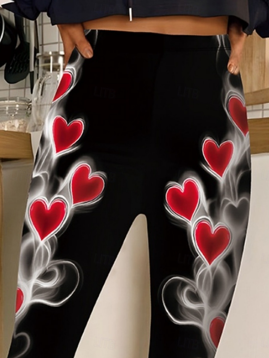 Dam Damasker Mysiga leggings Semester Ledigt Fullängd Hög midjaPantsalla hjärtans dag Hjärta Blommig Grafisk Tryck Bekväm Elastisk Ledigt Dagligen Semester Svart Rubinrött Sommar Vår Höst Smal 2026 - $19.99 –P2