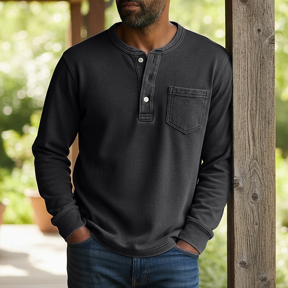 SoftFade™ Herr Henley Skjorta 100% Bomull Syra Tvättad Skjorta T-shirt Tee Lång Ärmar Vintage Fast Retro Vintage Avslappnad Vintage Stil Garment Dyed Blekt Henley Avslappnad Vår Höst Rosa Lila Henley 2026 - $31.99 –P11