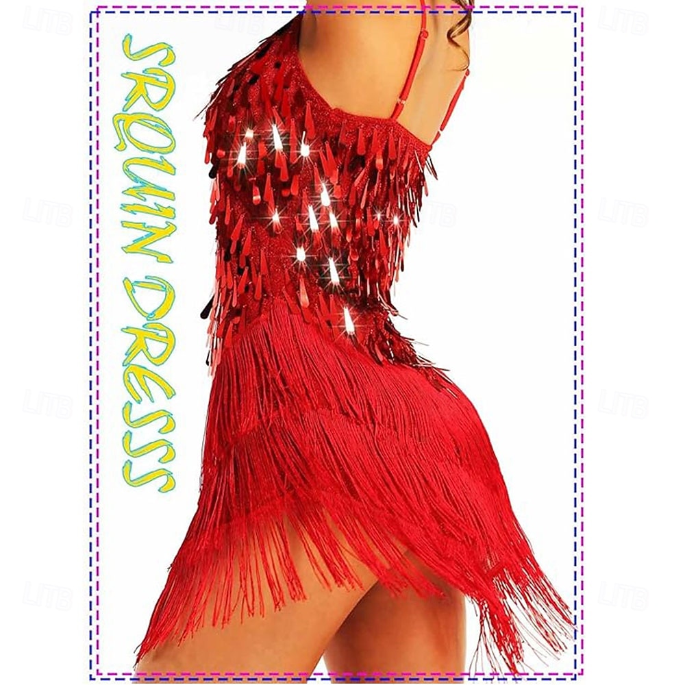 Samba Dancewear Women's Sparkly Sequin Dress Finge Latin Tango Dance Dresses Mini Dress Clubwear For Carnivall Performance Costume 2026 - $47.99 –P3