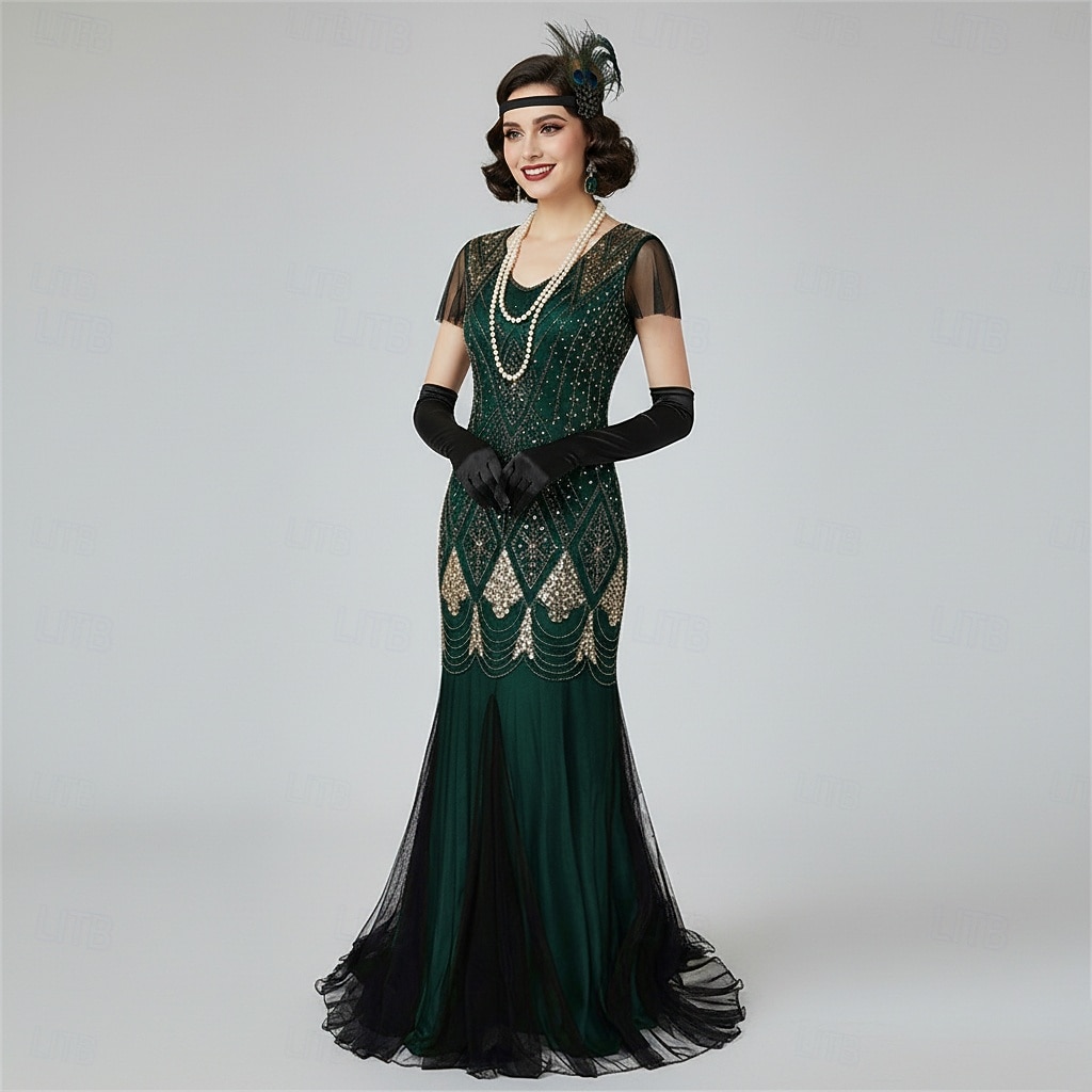 Σετ Δροσμός 20ετών 1920 Μακρύ Φορέματα Τουαλέτα Σύνολα με αξεσουάρ Κοντά μανίκια Το Great Gatsby Καλεσμένος γάμου Πούλιες Λαιμόκοψη V Φανταχτερή Φόρεμα Γυναικεία 2026 - $79.99 –P16