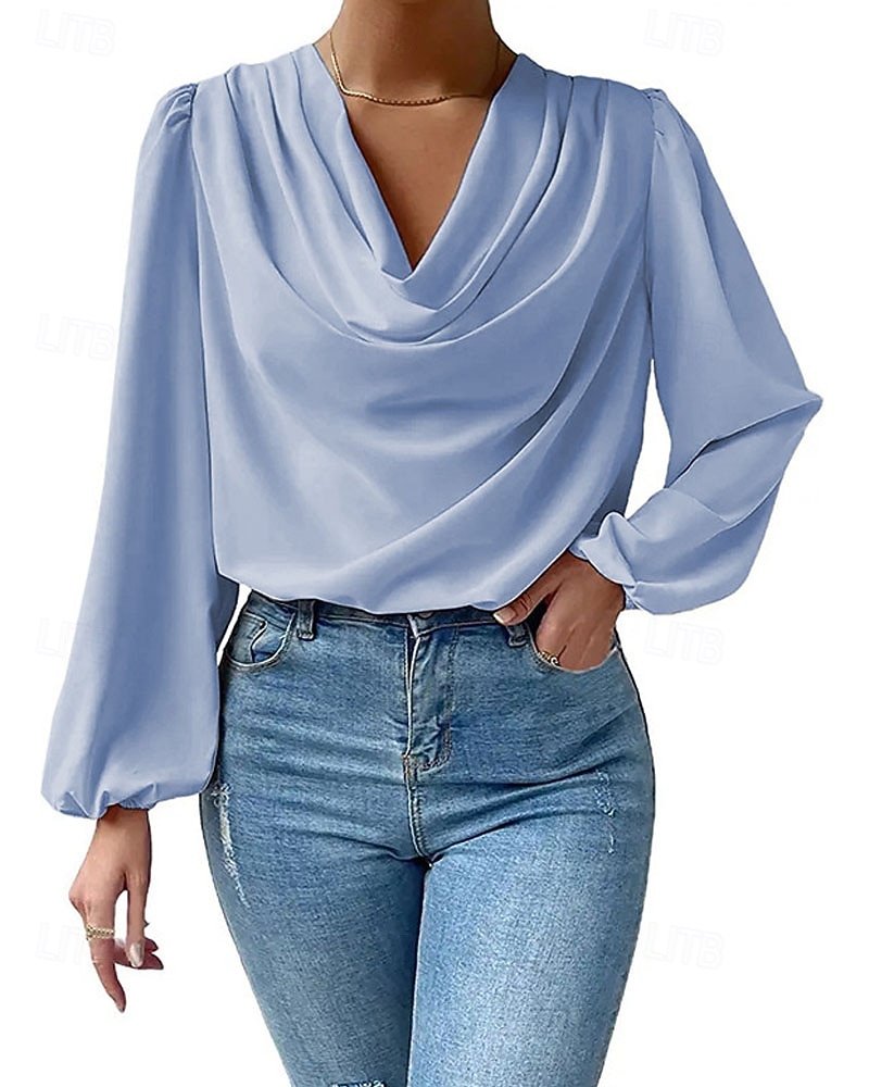 Damen Hemd Elegant Satin-Top Bluse Gerafft Patchwork Drapiert Einfarbig Einfach Elegant Vintage Täglich Langarm Laternenärmel Asymmetrisch Normale Oberteile Täglich Arbeit Ferien Blau Schwarz Wei 2026 - $25.99 –P9