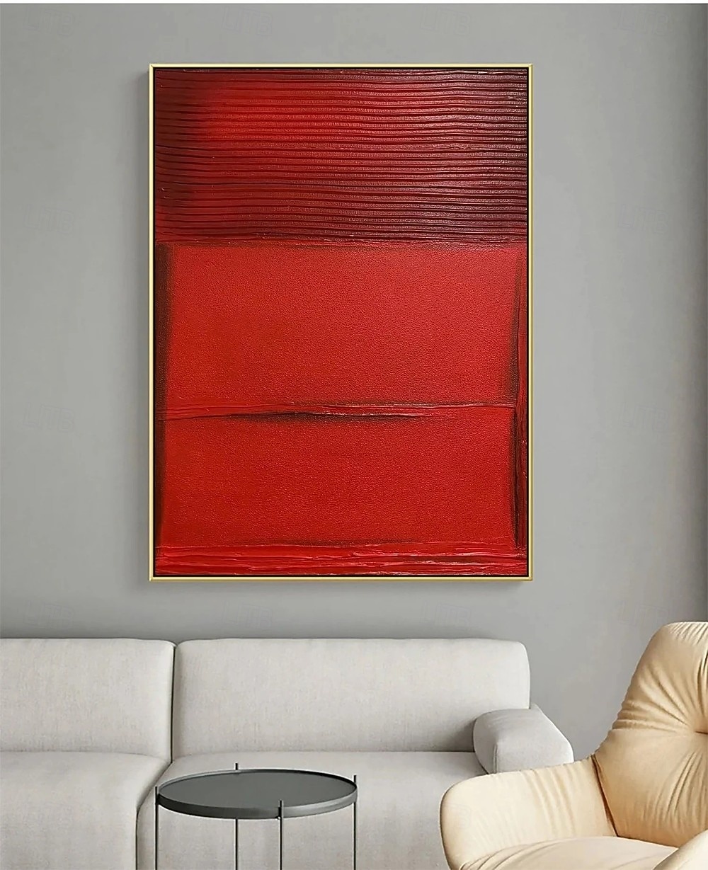 Pintura a óleo artesanal em tela, arte de parede abstrata com textura vermelha, decoração para sala de estar, hall de entrada, decoração para casa, pintura enrolada sem moldura e sem esticar. de 2026 por $63.99 –P3