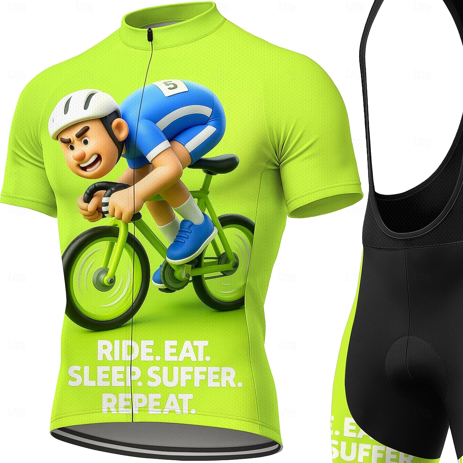 Herren Radtrikot mit Trägerhose Radtrikot Radtrikot mit Trägershorts Kurzarm Mountainbike MTB Straßenradsport Sommer Frühling Grün Cartoon Geometrisch Fahhrad Sonnenschutz UV-beständig 3D-Polster 2026 - $49.99 –P3