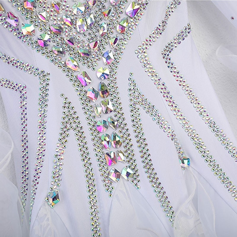 Ballroom Dance Dress Pleats Splicing Crystals / Rhinestones Women's Performance Training Long Sleeve High Spandex Mesh 2026 - $895.79 –P8