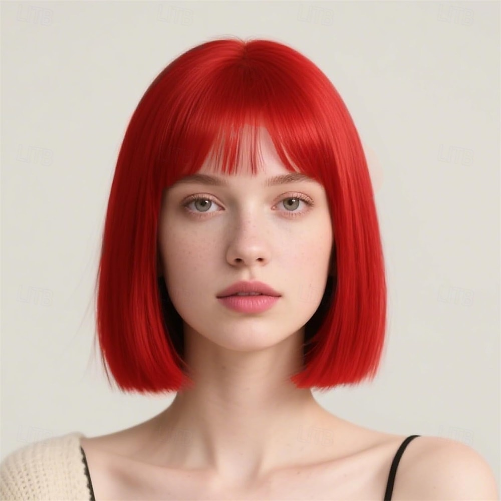 Carnavalpruik 2026 Roze Rood Blauw Recht Bob Kort Synthetische festivalpruik Mardi Gras Parade Cosplay Kostuum Haar voor Dames 2026 - $21.99 –P1