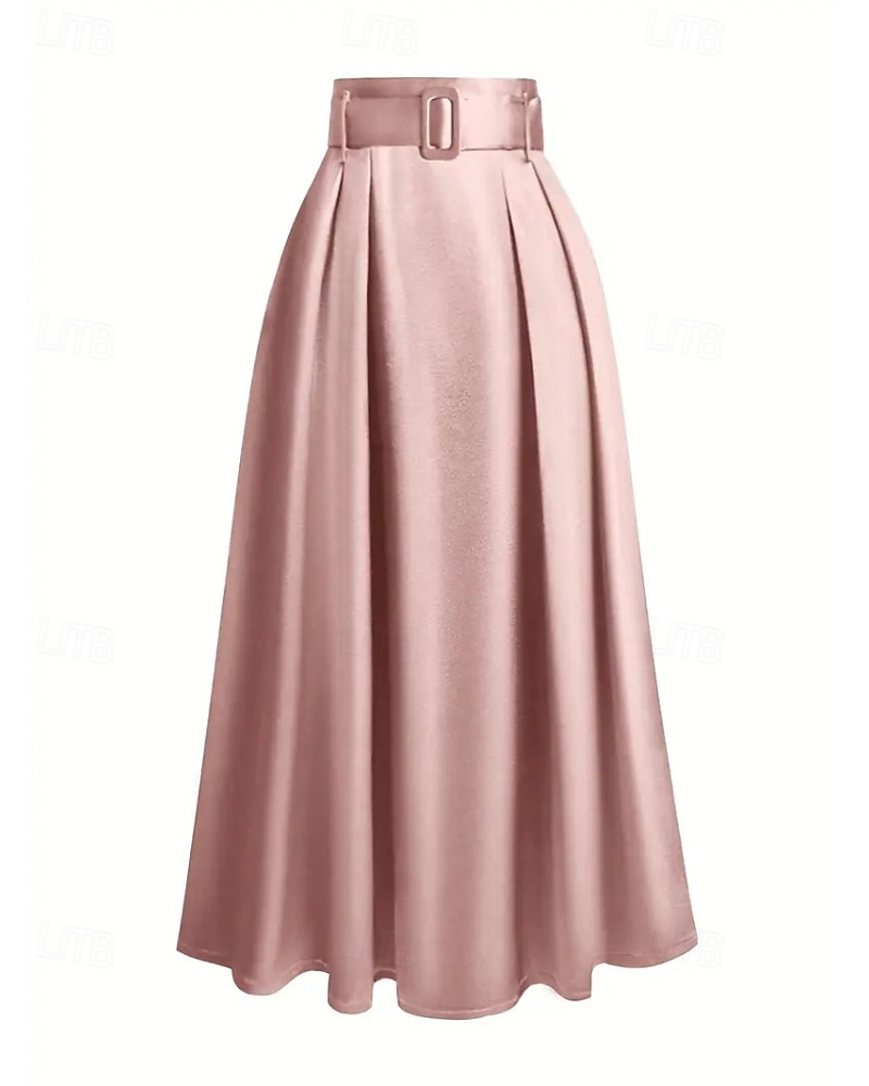 Mujer Faldas de satén Moda Maxi Alta cintura Faldas Plano Plisado Microelástico Diario Cita Vino Negro Rosa Verde Oscuro Primavera 2026 - $29.99 –P1