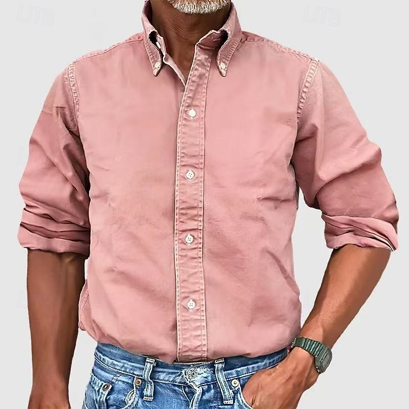 Men's Shirt Summer Shirt Casual Shirt Button Up Shirt Acid Wash Shirt Blue Pink Navy Blue Long Sleeve Plain Turndown Casual Daily Classic Clothing Apparel Cotton Fashion Business Modern Smart Casual 2026 - $29.99 –P11