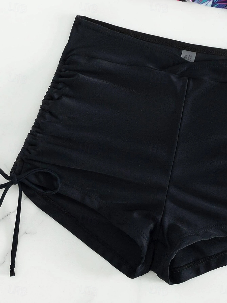 Dámský tankini 2-dílný plavecký úbor s řasením palm šortky kontrola břicha vysoký pas štíhlé bez zad dovolená plážové oblečení květinový kulatý výstřih bez rukávů 2026 - $24.99 –P6