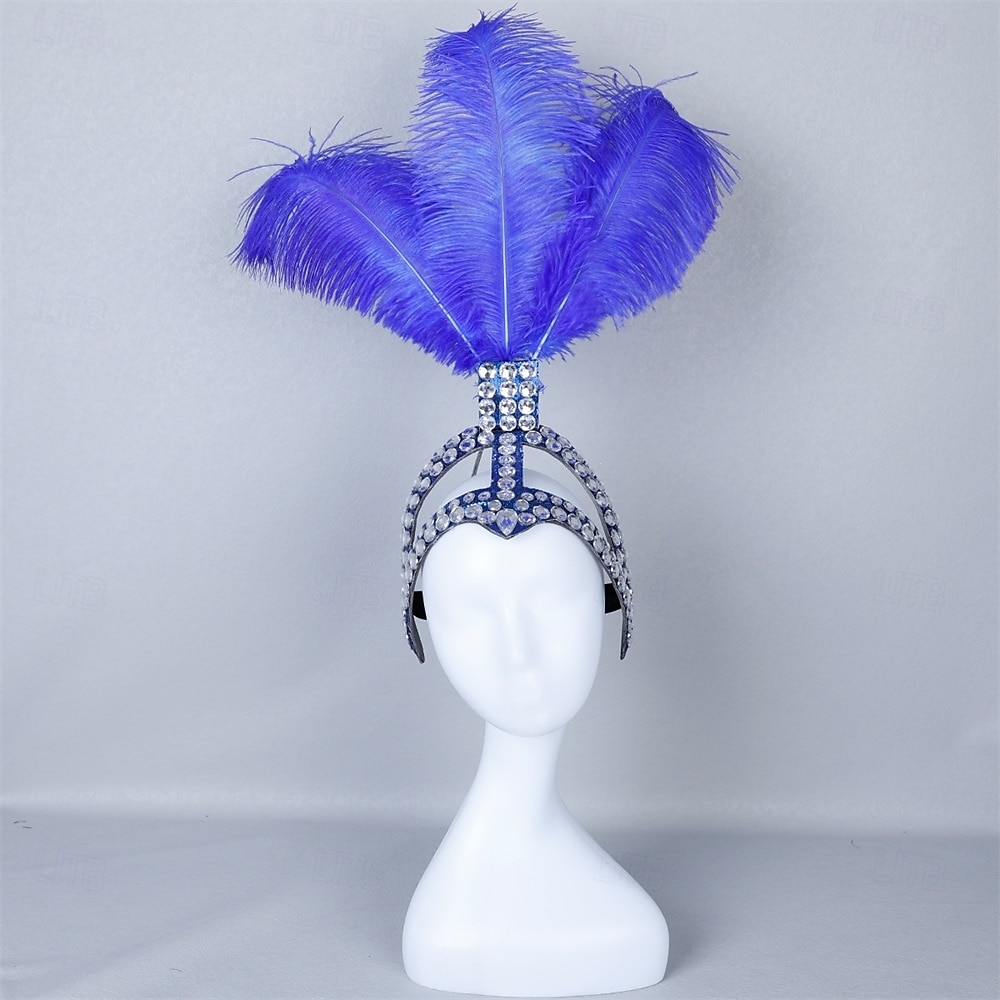 Carnaval 2026 Accesorios Samba del Carnaval de Río Diadema de Showgirl de Plumas de Avestruz Blanca - Diadema de Cristales y Piedras - Accesorio de Vestuario Burlesque Gatsby para Festival de Brasil 2026 - $53.99 –P13