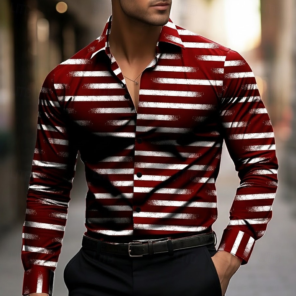Ανδρικά Γεωμετρικό Ριγέ Χρωματική κλίση Πουκάμισο Πουκάμισο με κουμπιά Μακρυμάνικο Μόδα Casual ΕΞΩΤΕΡΙΚΟΥ ΧΩΡΟΥ Καθημερινή Ένδυση Άνοιξη Φθινόπωρο Απορρίπτω 3D εκτύπωση γιακά πουκάμισα Μαύρο Ρουμπίνι 2026 - $27.99 –P2