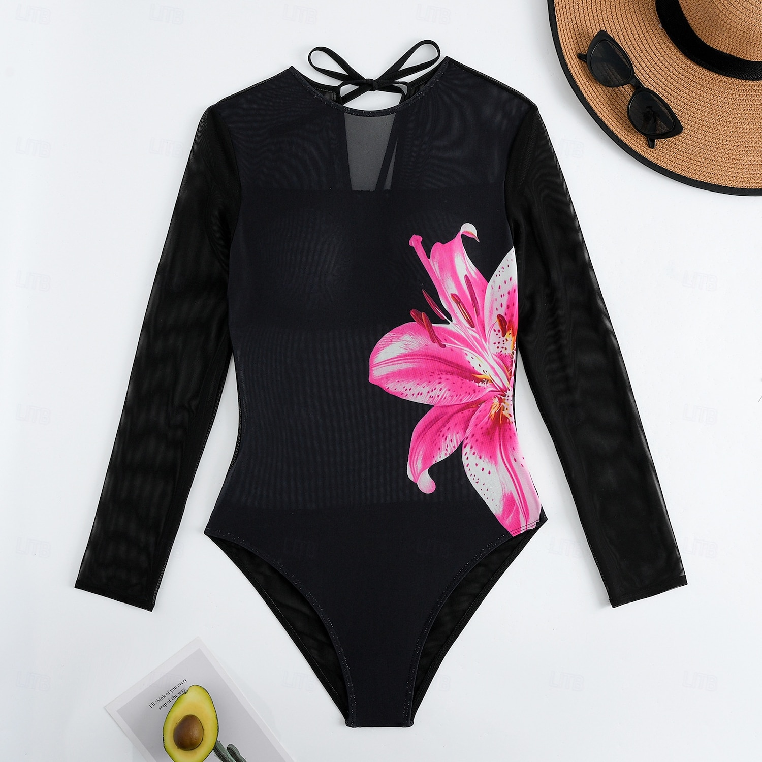 Damen Einteiler Badeanzug Schlankheits mit Rock Monokini Rock Netz Bauchkontrolle Hohe Taille Schlank Elegant Urlaub Floraler Rundhalsausschnitt Langarm Badeanzüge 2026 - $51.99 –P9