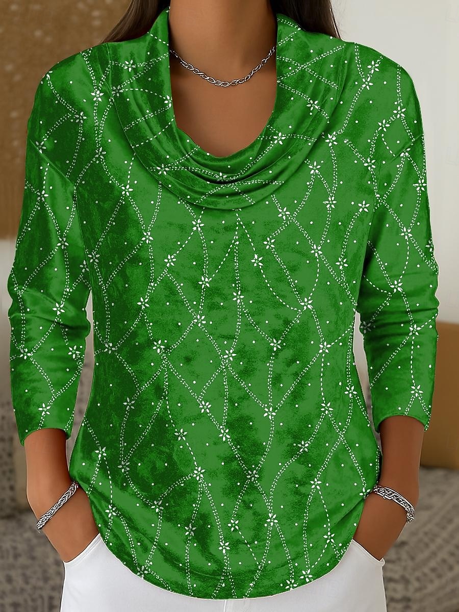 Γυναικεία Χιτώνας Κοντομάνικα Στάμπα Σε επίπεδα Φλοράλ Γραφική Γεωμετρικό Κομψό Βίντατζ Μοντέρνα Μακρυμάνικο Με σούρα στο λαιμό Κανονικά μπλουζάκια Καθημερινά Εξόδου Σαββατοκύριακο 2026 - $32.99 –P4