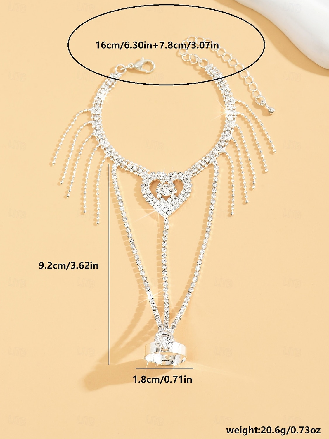 Γυναικείο βραχιόλι με αλυσίδα σε σχήμα καρδιάς και χρυσό στρας - κομψός συνδυασμός βραχιολιών με κρυστάλλινο δαχτυλίδι για πάρτι, γάμους και βραδινές περιστάσεις 2026 - $11.99 –P1