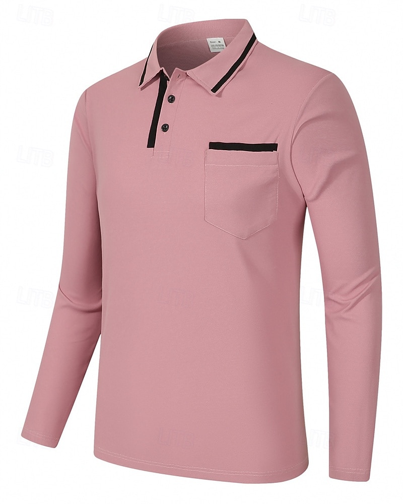 Męskie Koszula golfowa Koszulki polo golfowe Praca Codzienny Klapa Długi rękaw Podstawowy Nowoczesny Równina Kieszeń Guziki Wiosna Jesień Regularny Czarny Różowy Pomarańczowy Zielony Koszula golfowa 2026 - $20.99 –P9