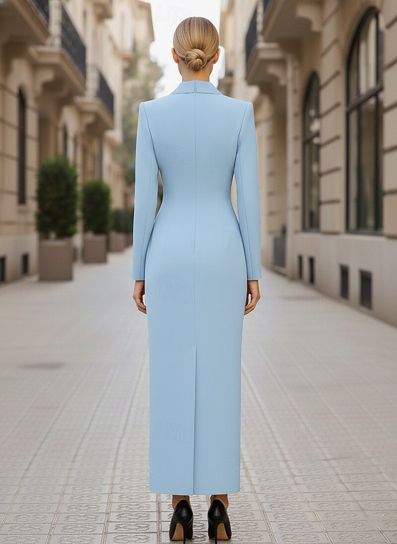 Women's Tuxedo Dress Sheath Formal Crepe Elegant Simple Long Sleeve 3/4 Sleeve Pleated Floor Length Peaked Lapel V Neck Double Breasted 2026 - $159.99 –P2