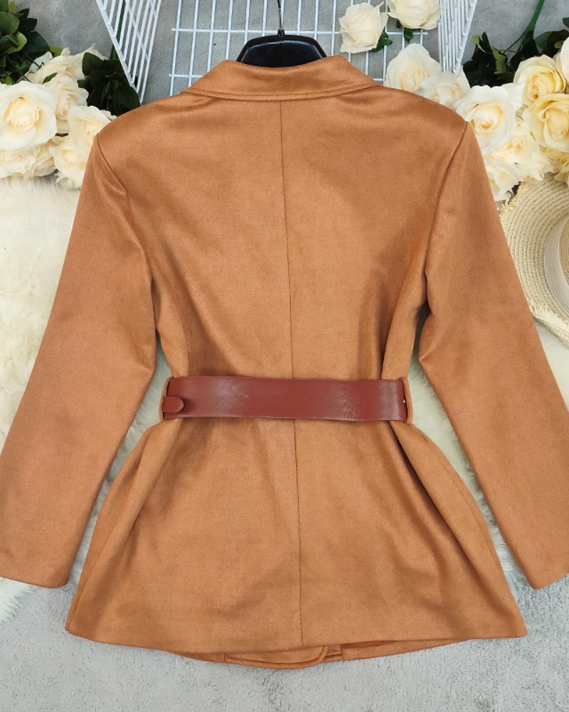Women's Winter Coat Blazer Warm Comfortable Pocket Buttons Active Fashion Solid Color Outdoor Vacation Going out Weekend Long Turndown Regular Fit Long Sleeve Outerwear Khaki Fall Winter 2026 - $54.99 –P3