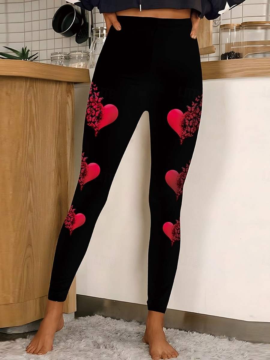 Dam Damasker Mysiga leggings Semester Ledigt Fullängd Hög midjaPantsalla hjärtans dag Hjärta Blommig Grafisk Tryck Bekväm Elastisk Ledigt Dagligen Semester Svart Rubinrött Sommar Vår Höst Smal 2026 - $19.99 –P4