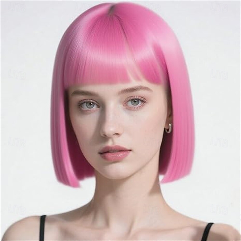 Carnavalpruik 2026 Roze Rood Blauw Recht Bob Kort Synthetische festivalpruik Mardi Gras Parade Cosplay Kostuum Haar voor Dames 2026 - $21.99 –P7