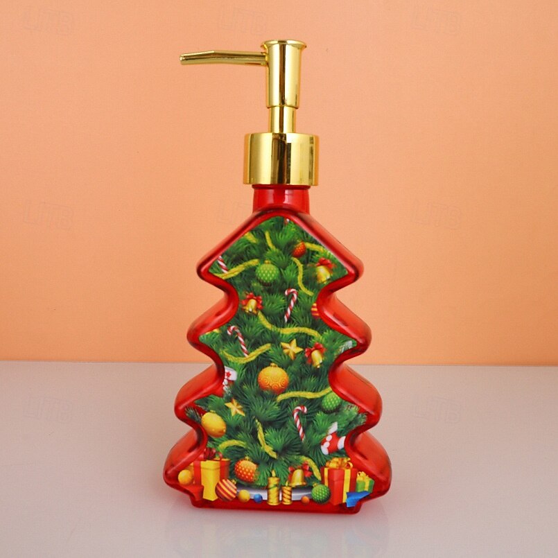 Glass Christmas Tree Hand Pump Dispenser Bottle - 300ml Red/Green Reusable Travel-Sized Soap/Lotion/Cleanser Container with Golden Reindeer Snowflake Design for Kitchen, Bathroom, Office - Durable 2026 - $6.99 –P20