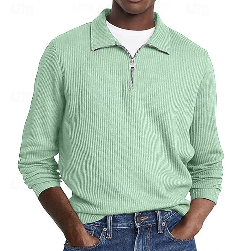 Per uomo Polo Polo con zip a un quarto Abbigliamento quotidiano Data Zip a un quarto Manica Lunga Moda Essenziale Semplice Cerniera Primavera Autunno Vestibilità regolare Nero Bianco Verde militare del 2026 a $26.99 –P1