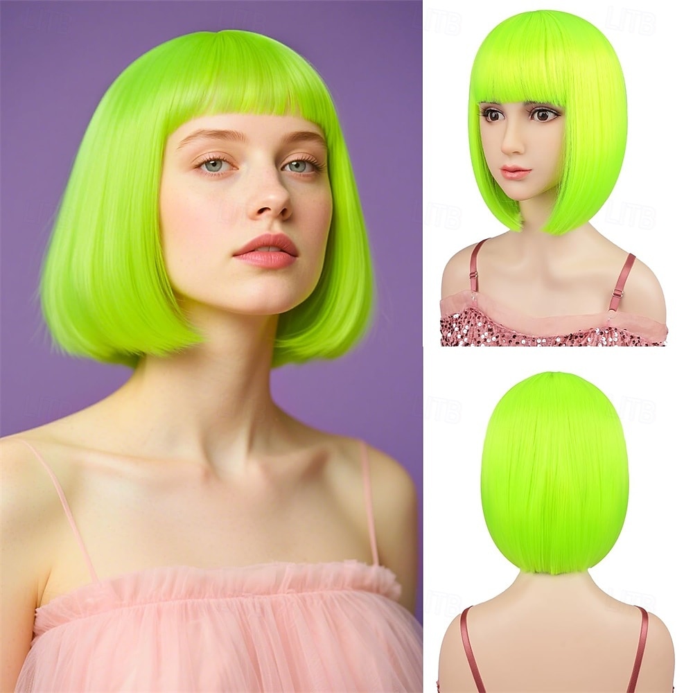 Peruca de Carnaval 2026 Vermelho Azul Branco Liso Bob Curto Peruca sintética para festivais Mardi Gras Parada Cabelo para fantasia de cosplay para Feminino de 2026 por $21.99 –P1