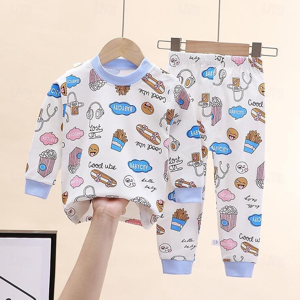 Småbarn Pojkar 2 delar Pyjamasset Långärmad Z17 Z29 Z13 Ensfärgat Djur Vår Höst Förtjusande Hem 7-13 år 2026 - $11.99 –P15